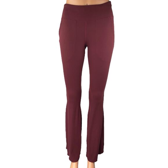 Outdoor Voices Superform Women's Red Maroon Ribbed Knit Bootcut Flared Pants S - Picture 1 of 5